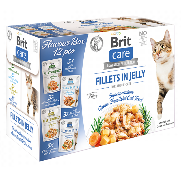 BRIT CARE Cat Flavour Box Fillets in Jelly, Set Plicuri Hrana Umeda Fara Cereale Pentru Pisici Adulte (fillet in sos) 12x85g