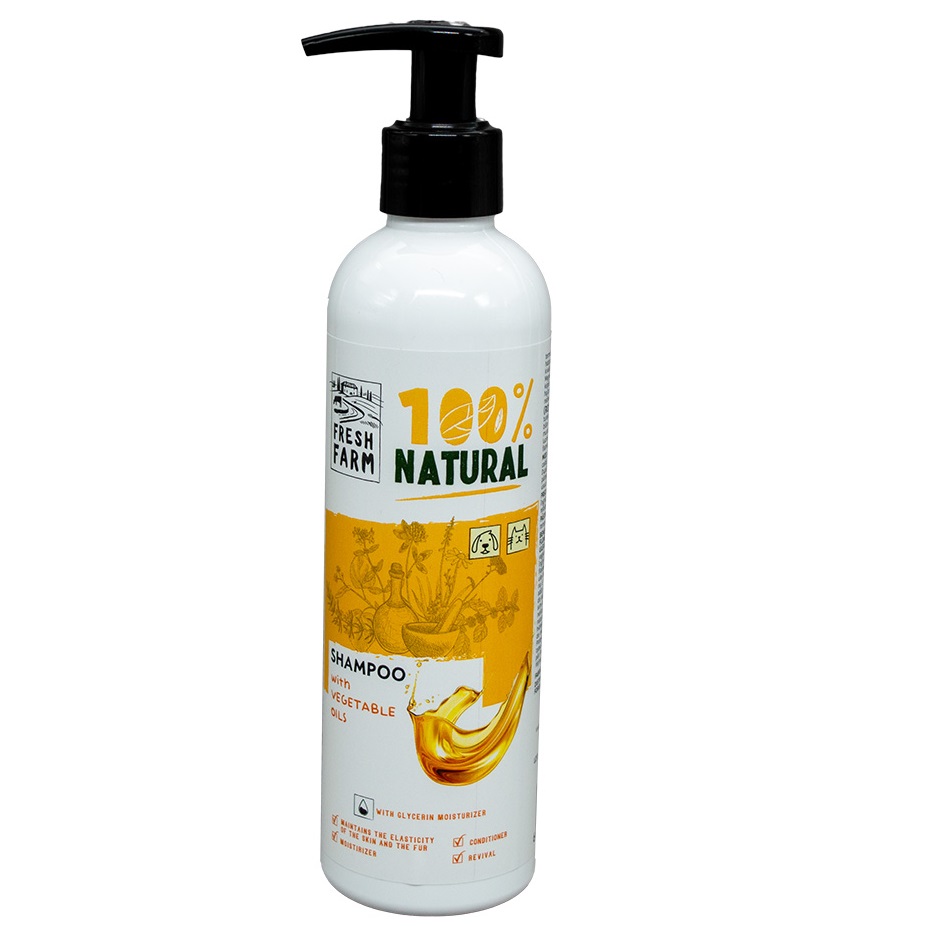 FRESH FARM Vegetable Oils Shampoo 250 ml – Sampon cu Uleiuri Vegetale pentru Caini si Pisici, Hidratare, Elasticitate si Stralucire Naturala