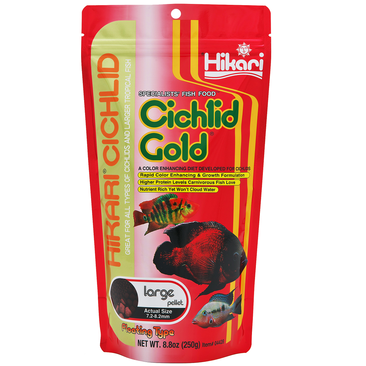 HIKARI Cichlid Gold Large, 250 g – Hrana Granulata Premium pentru Ciclide Mari si Pesti Tropicali, pentru Culori Vibrante