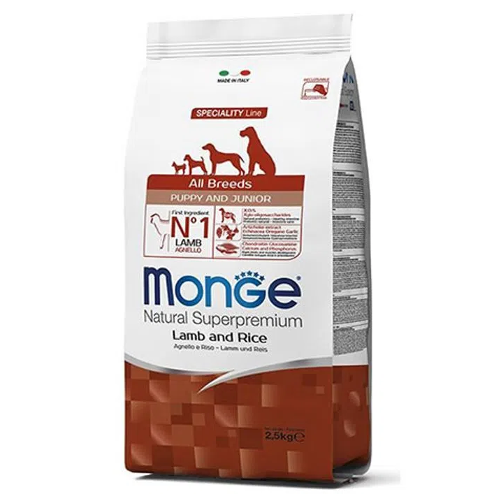MONGE NATURAL Puppy & Junior All Breeds, Miel si Orez, Hrana Uscata Monoproteica Caine Junior, Digestie Optima 12kg
