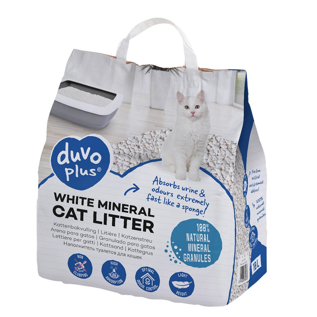DUVO Plus White Mineral Cat Litter, Asternut Igienic Natural Litiera Pisici, Calcar | Silicat,10L