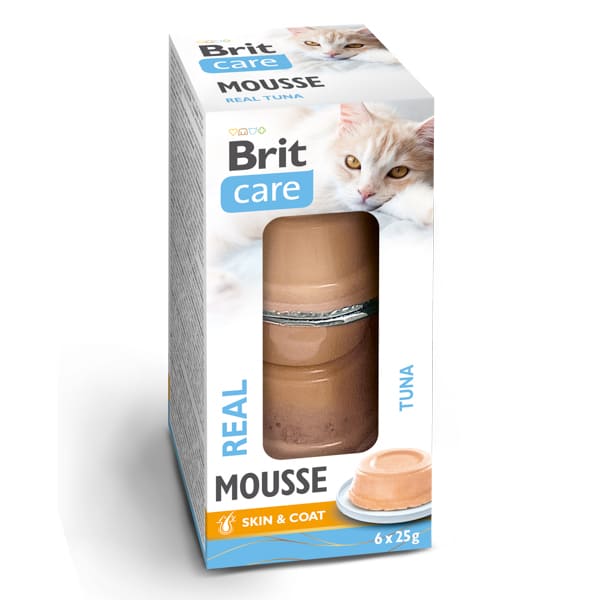 BRIT CARE Cat Mousse Real Tuna 6x25 g | Hrana Umeda Complementara pentru Pisici (pateu fin)