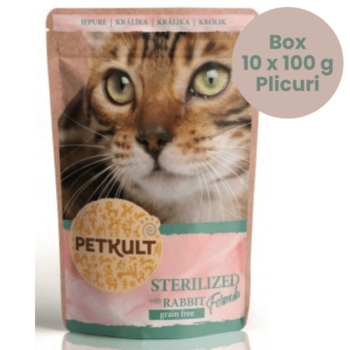 PETKULT Sterilised cu Iepure, 10x100 g | Box Plicuri Hrana Umeda fara Cereale pentru Pisici Sterilizate