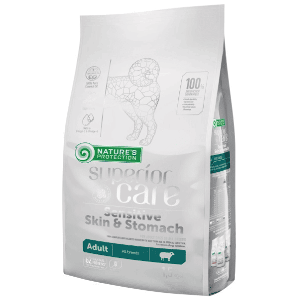 NATURE'S PROTECTION Superior Care Sensitive Skin & Stomach Adult All Breeds cu Miel 10 kg | Hrana Uscata pentru Caini Adulti cu Sensibilitati Digestive sau ale Pielii