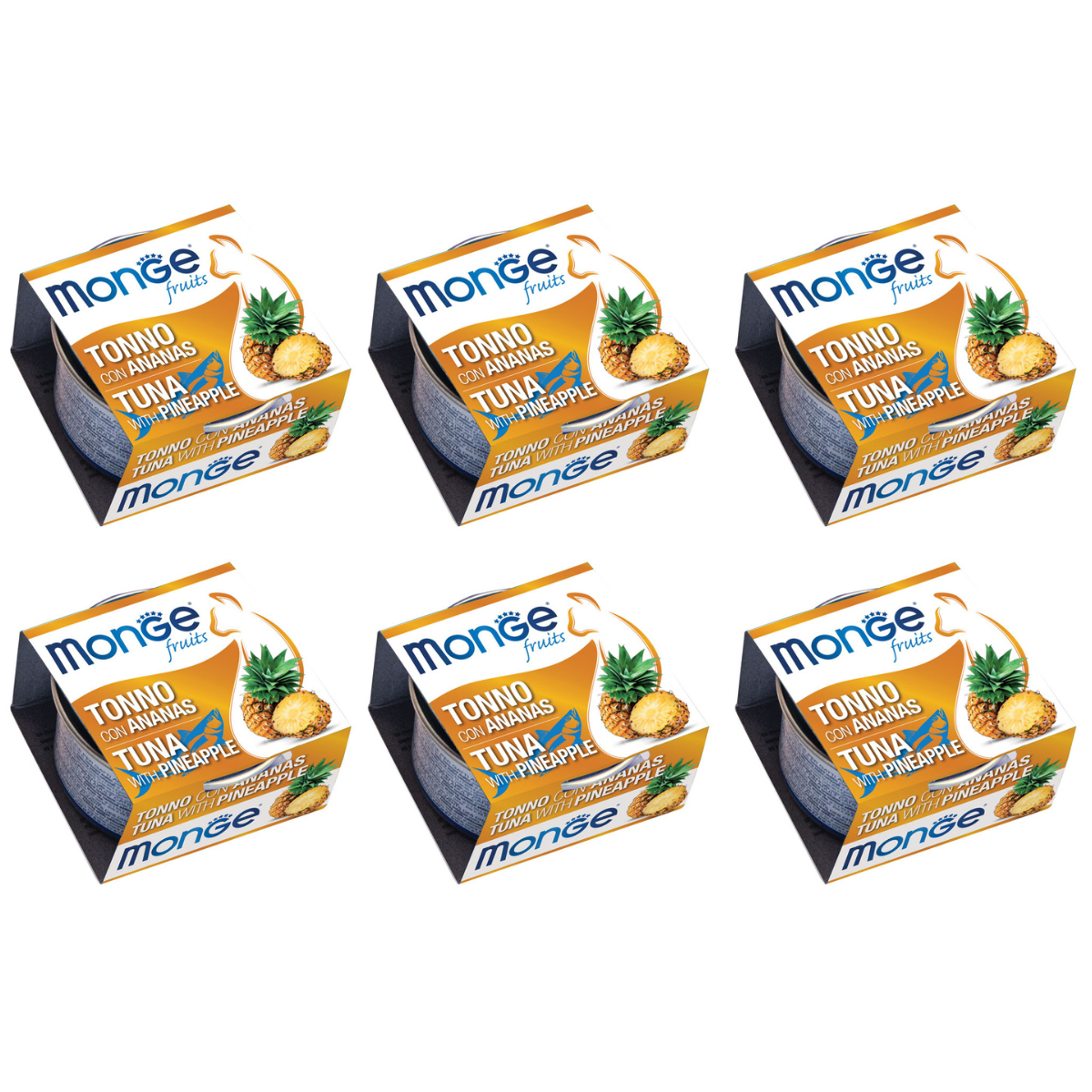 MONGE Fruits Cat, cu Ton si Ananas, Set Conserve Hrana Umeda Pentru Pisici, 6x80g