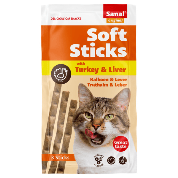 SANAL Soft Sticks cu Curcan si Ficat 3 buc | Recompensa Moale pentru Pisici