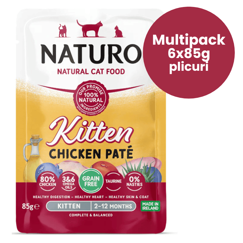NATURO Kitten Grain Free Pate cu Pui Multipack 6x85 g | Hrana Umeda Completa fara Cereale 100% Naturala pentru Pisici Junioare