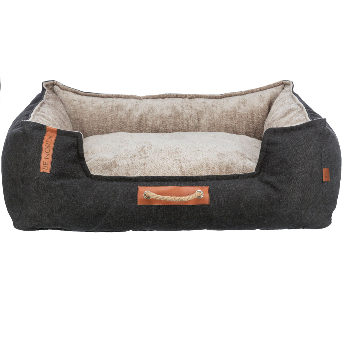 BE NORDIC Culcus Pentru Caini, Robust, cu Saltea Groasa Nedetasabila, Negru si Gri, 80x60cm