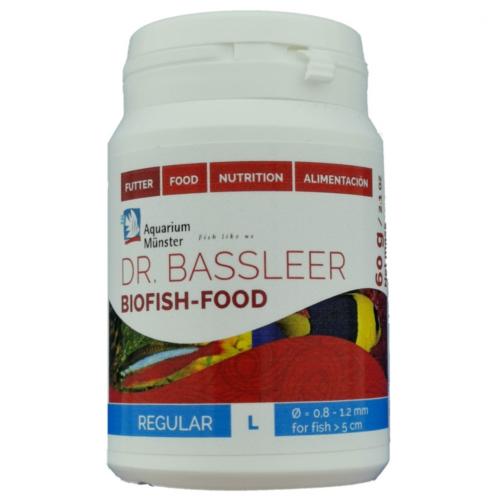 Aquarium Munster DR, BASSLEER Biofish Food Regular L, 60 g – Hrană Premium, Granulata, Special Formulată pentru Sănătatea Optimă a Peștilor