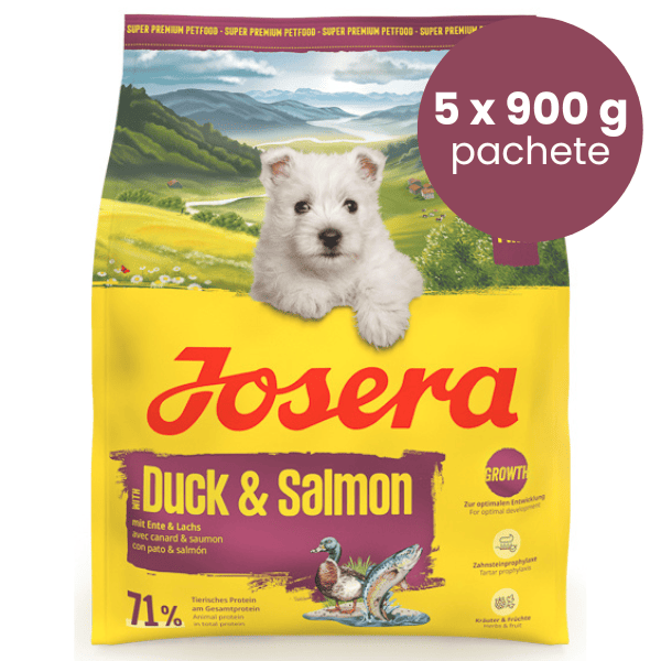 Josera Mini Junior cu Rata si Somon, 5x900 g | Hrană Uscată Premium pentru Căței Juniori de Talie Mică | Creștere Sănătoasă și Blana Stralucitoare