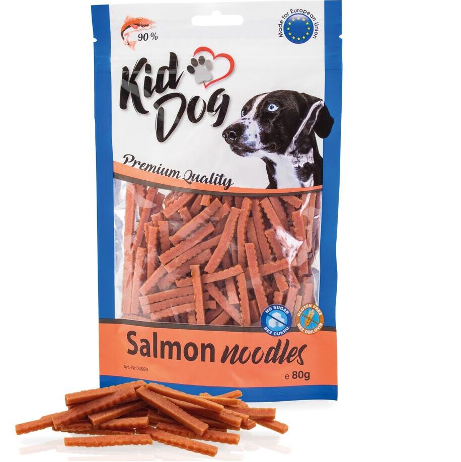 KIDDOG Noodles cu Somon pentru Câini de Talie Mică și Pisici – Recompense Fără Cereale, 80g