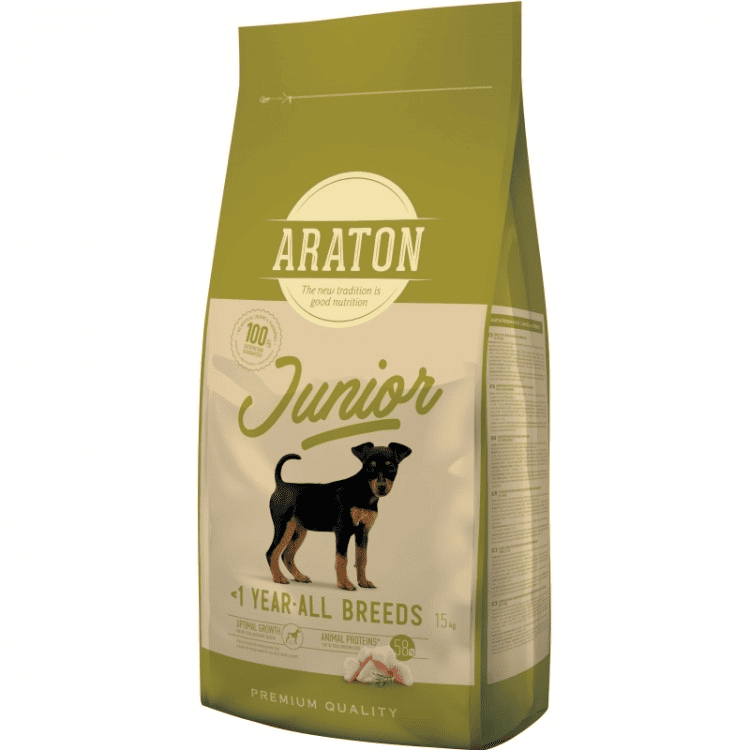 ARATON Dog Junior 15 kg | Hrana Uscata Completa pentru Catei Juniori din toate rasele