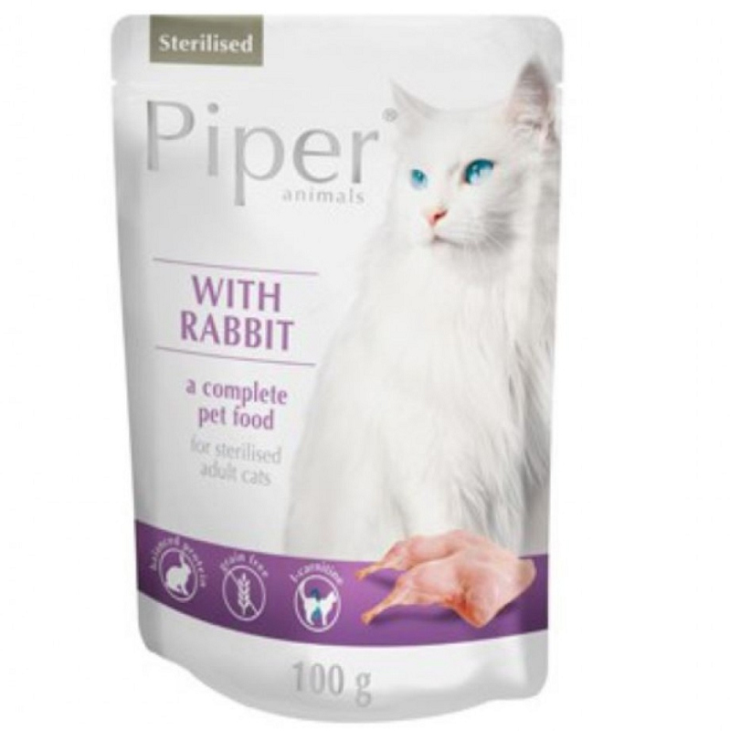 PIPER Cat Adult Sterelised, cu Iepure, Set Plicuri Hrana Umeda Pentru Pisici Sterilizate 10x100g