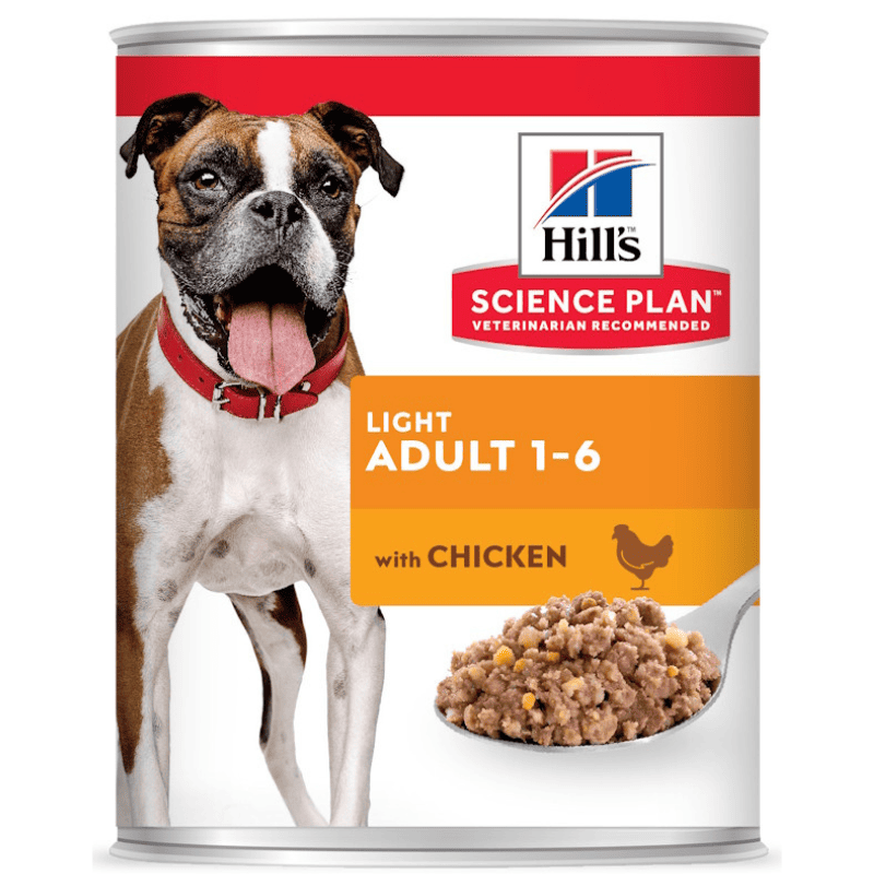 HILL'S Science Plan Light Adult, cu Pui, 370g – Hrană Umedă pentru Câini Adulți, cu Aport Caloric Limitat și L-Carnitină pentru Controlul Greutății