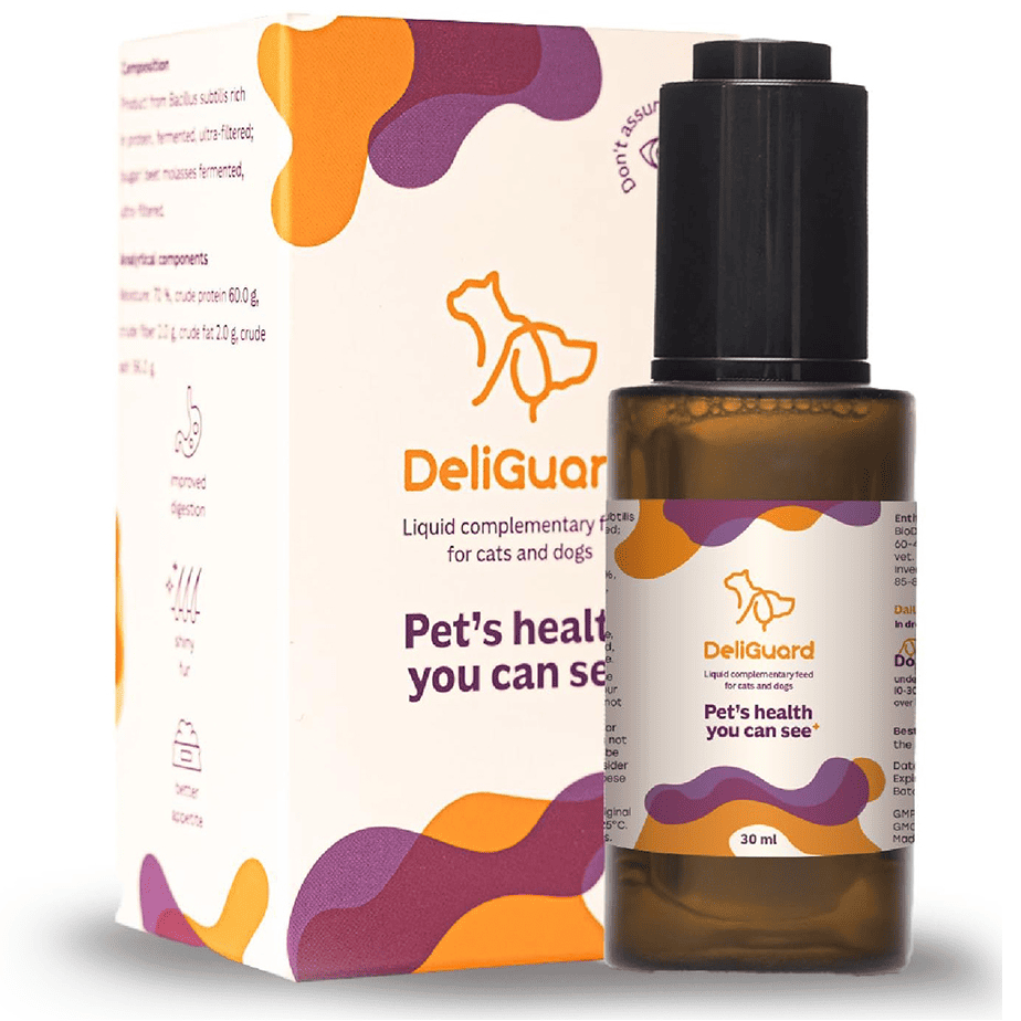 DeliGuard Supliment Postbiotic pentru Caini si Pisici 30 ml | Picaturi pentru Digestie, Imunitate si Echilibrul Microbiomului Intestinal