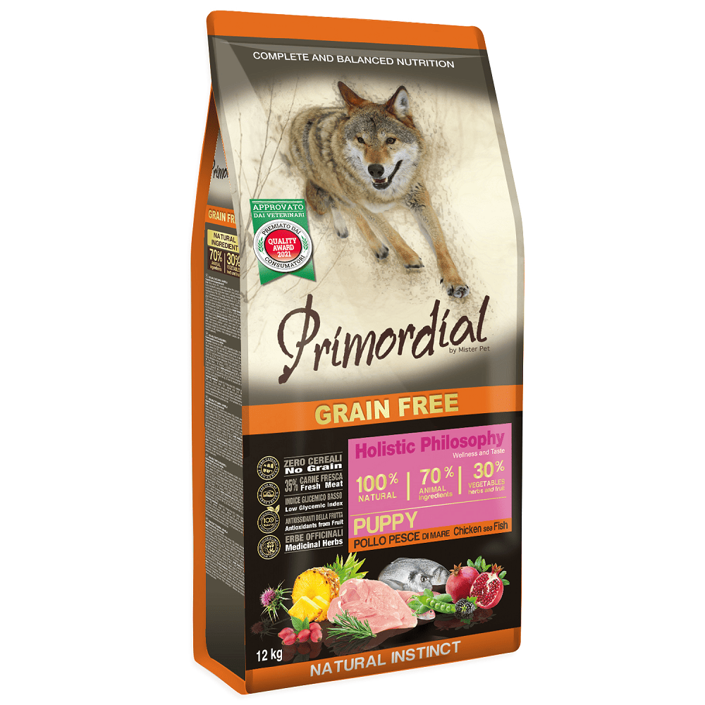PRIMORDIAL Grain-Free Holistic Dog Puppy cu Pui si Peste Oceanic, 12 kg | Hrana Uscata Fara Cereale pentru Catei | Digestie Usoara, Energie pentru Crestere