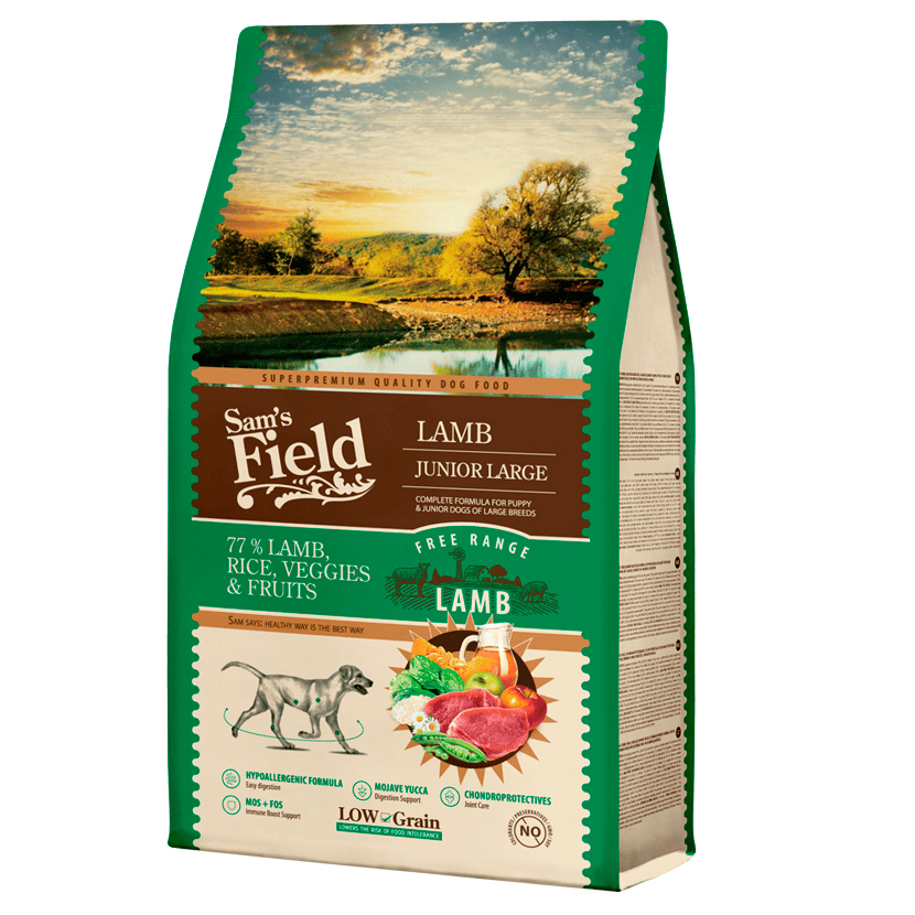 SAM'S FIELD Junior Large Breed Lamb 2.5 kg | Hrana Uscata Super-Premium pentru Catei din Rase Mari | Formula Hipoalergenica cu Miel si Orez | Crestere Sanatoasa, Articulatii Puternice si Digestie Usoara