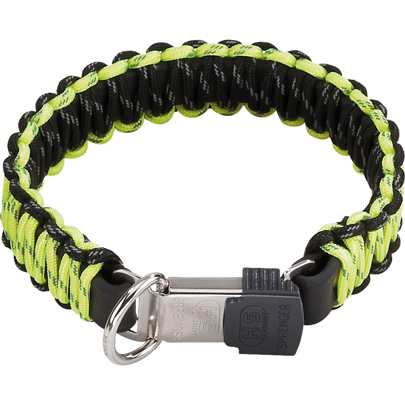 HERM. SPRENGER PARACORD, Zgarda Caine, Galben Neon Reflectorizant, Lungime Fixa, Catarama ClickLock cu Inchidere Rapida, 60cm / 30mm