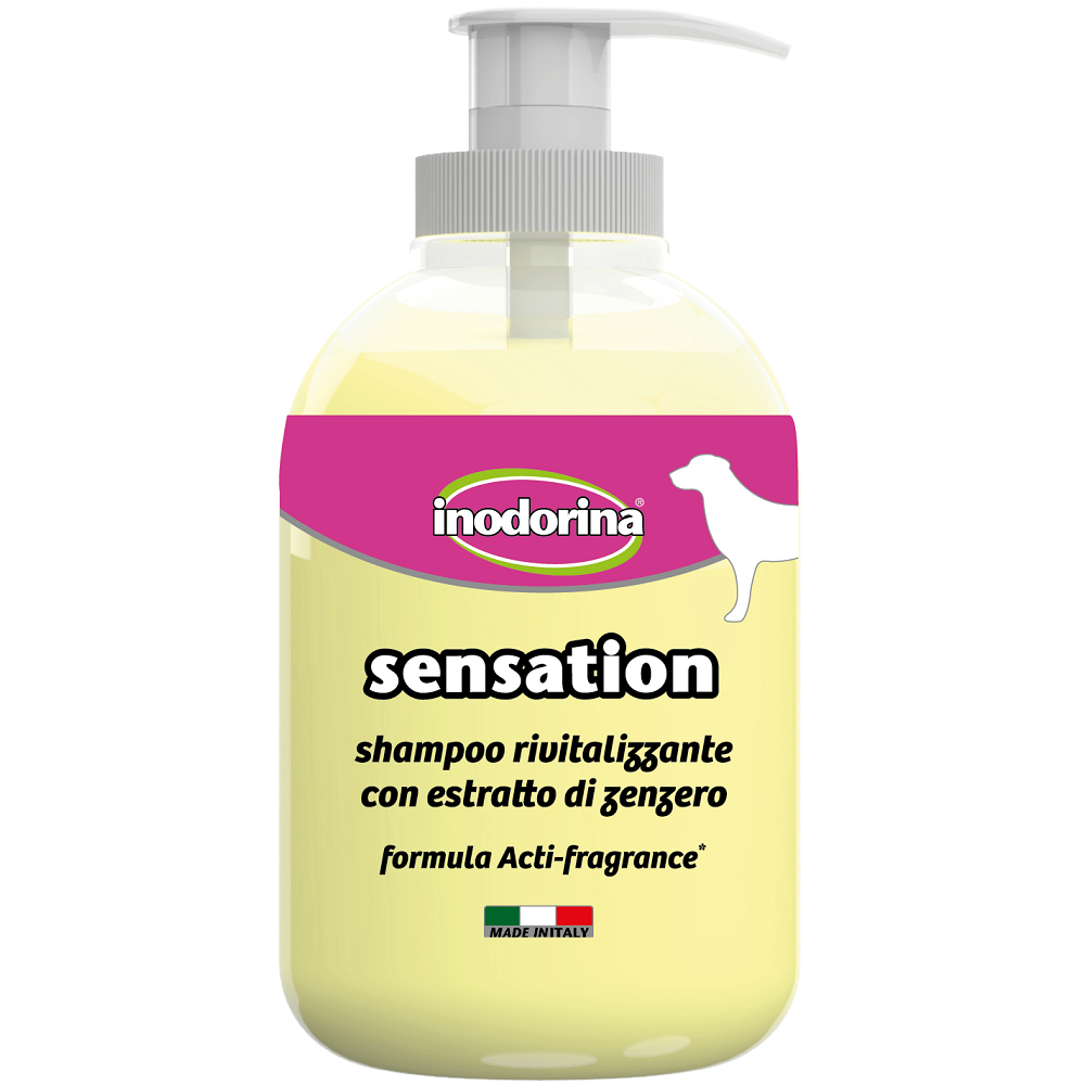 INODORINA Sensation Sampon Revitalizant Pentru Caini, cu Extract de Ghimbir, Orice Tip de Blana, 300ml