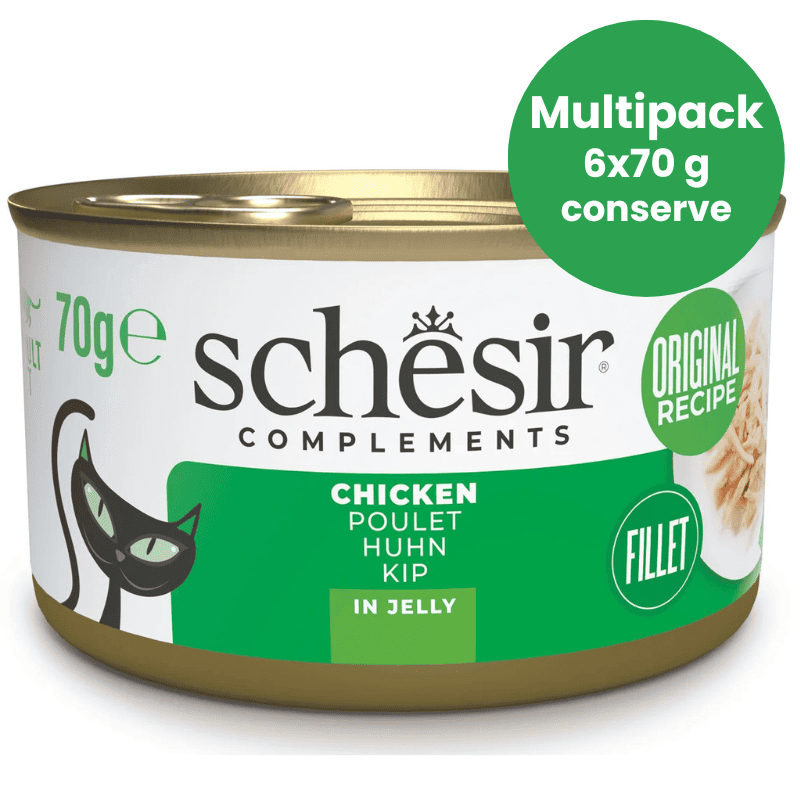 SCHESIR Cat Fileuri de Pui in Aspic Multipack 6x70 g | Hrana Umeda Complementara pentru Pisici Adulte