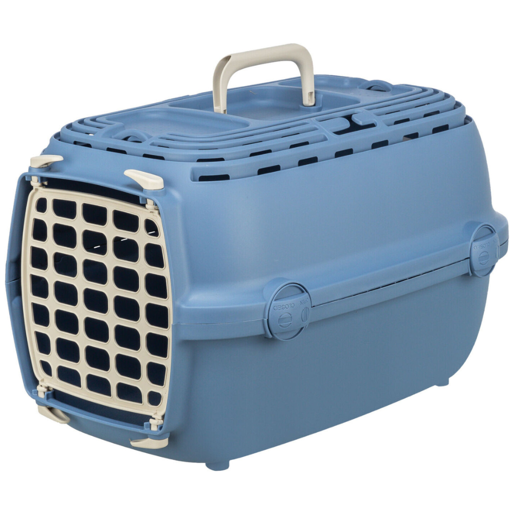 Trixie Cusca de Transport RELAX – Cusca din Plastic pentru Caini si Pisici, max. 6 kg, 32x30x48 cm, Albastru – Siguranta si Confort