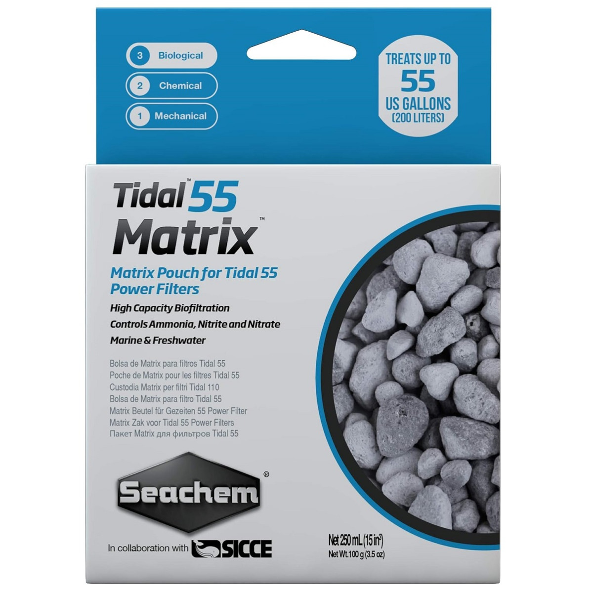 SEACHEM Tidal 55 Matrix, Mediu Filtrant Biologic Pentru Acvarii, 250ml