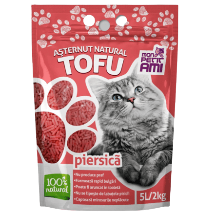 Mon Petit Ami Tofu Piersica 5 L / 2 kg | Asternut Aglomerant 100% Natural din Fibre Organice Biodegradabile pentru Pisici | Absorbant, Fara Praf si cu Parfum de Piersici