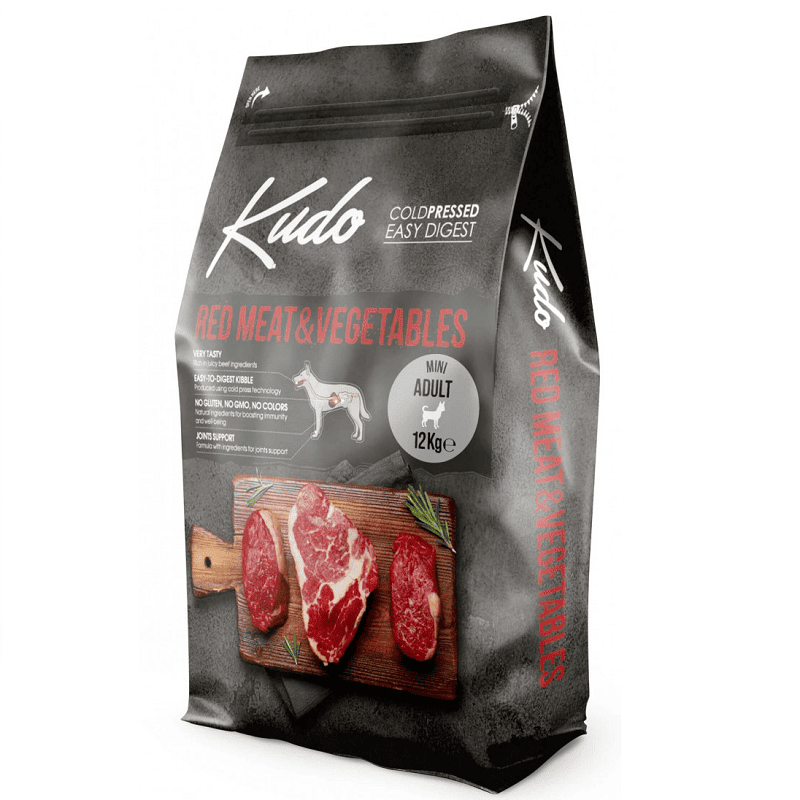 KUDO Adult Mini Carne Rosie si Legume 12 kg | Hrana Uscata Presata la Rece pentru Caini Adulti de Talie Mica | Digestie Usoara si Ingrediente Naturale