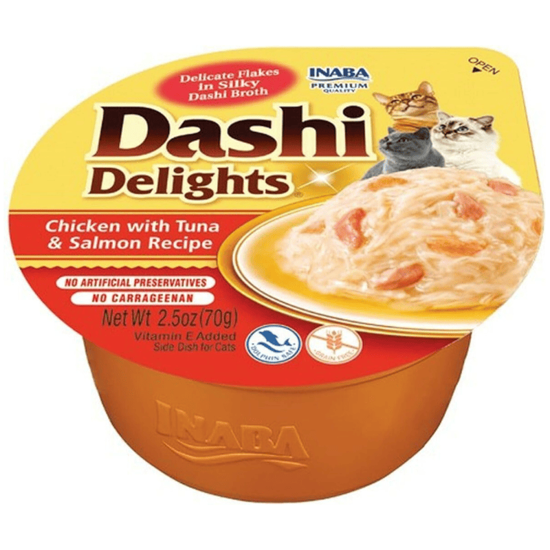 CIAO Dashi Delights Pui Ton si Somon 70 g | Hrana Umeda Complementara pentru Pisici | Bucatele de Carne in Supa Dashi, Delicioasa si Sanatoasa, Fara Cereale