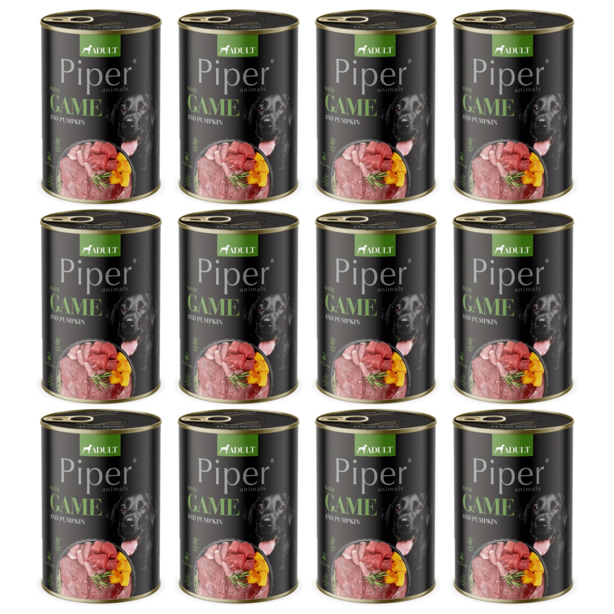 PIPER Dog Adult, cu Vanat si Dovleac, Set Conserve Hrana Umeda Pentru Caini 12x400g
