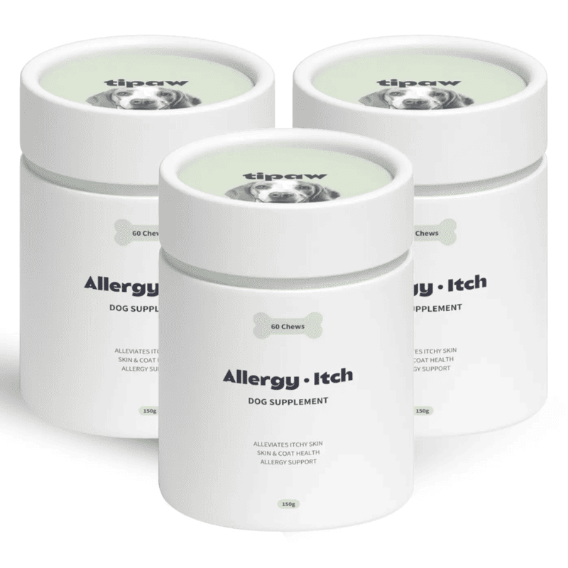 Pachet 3x TIPAW Allergy & Itch | Supliment Natural pentru Caini cu Alergii, Mancarimi si Piele Sensibila | Ulei de Somon, Colostru si Turmeric
