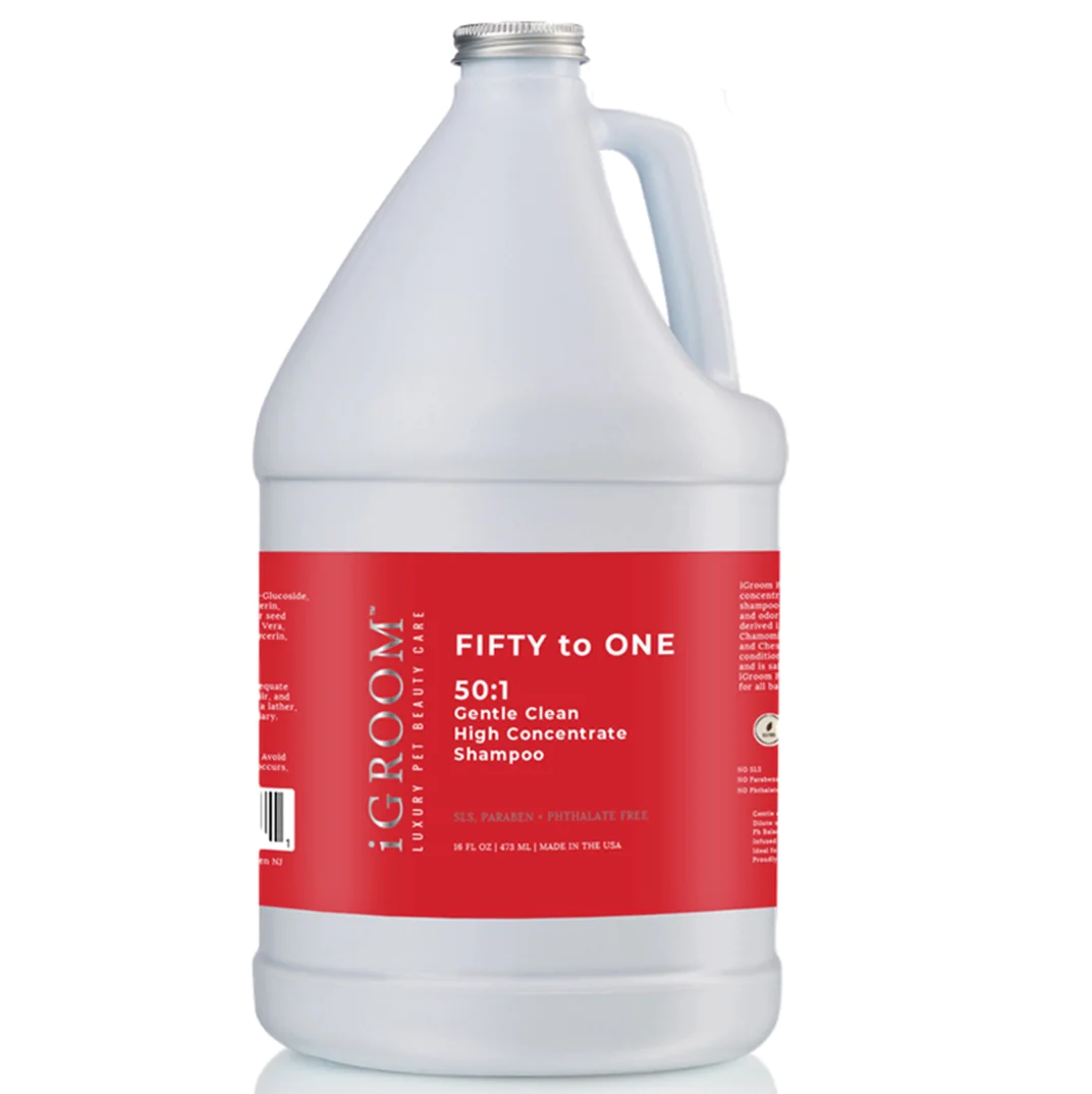 iGROOM Fifty to One, Sampon Profesional Foarte Concentrat 1:15, Actiune Blanda Pentru Curatare Profunda orice Tip de Blana Caini sau Pisici, 3.8L