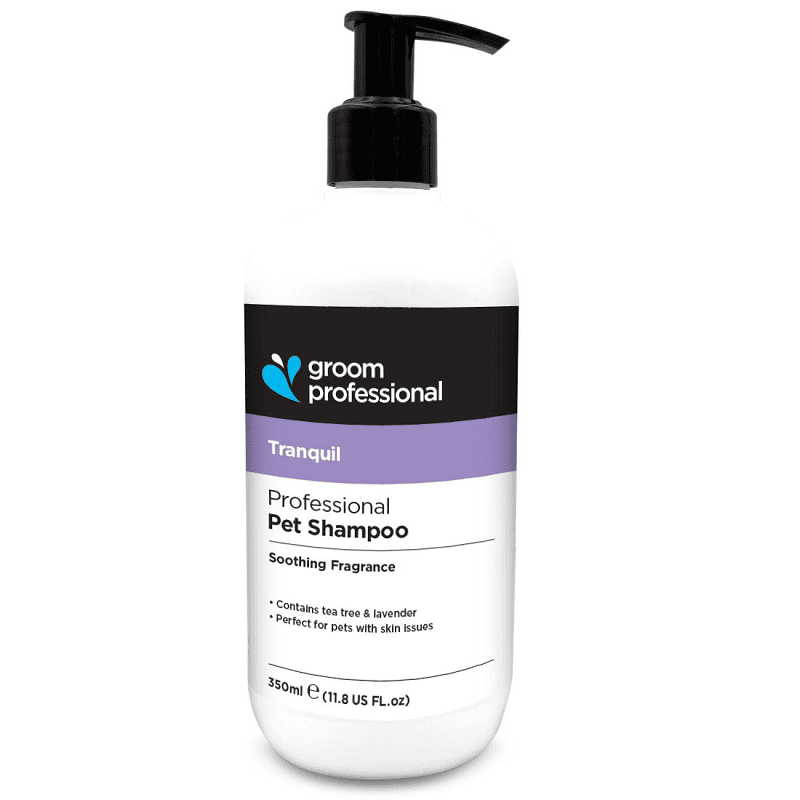 GROOM PROFESSIONAL Tranquil Shampoo 350 ml | Sampon Profesional Concentrat (dilutie 10:1) cu Ulei de Arbore de Ceai si Lavanda pentru Caini | Curatare Delicata, Efect Calmant si Parfum Relaxant