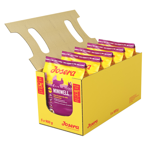 JOSERA Miniwell  cu Pasare, Set 5x900 g – Hrană Uscată Premium pentru Câini Adulți de Talie Mică cu Sensibilitati Dentare, Piele si Blana