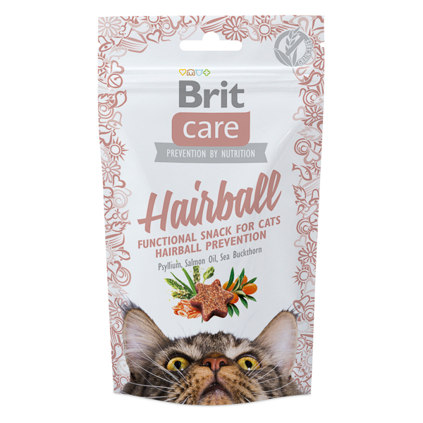 BRIT CARE Snack Hairball cu Rață, Recompense Funcționale Fără Cereale pentru Pisici, Prevenirea Formarii Ghemelor de Par, 50g