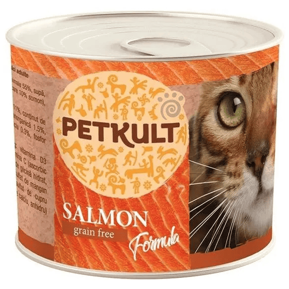 PETKULT Adult cu Somon 185 g | Conserva Hrana Umeda fara Cereale pentru Pisici