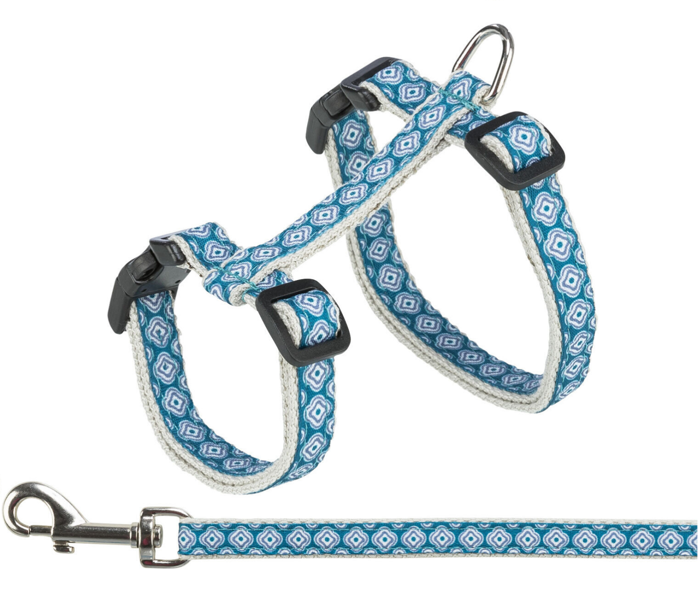 TRIXIE Set Lesa şi Ham Pisici Adulte, Imprimeu Albastru si Gri, 27-45cm | 1.2m
