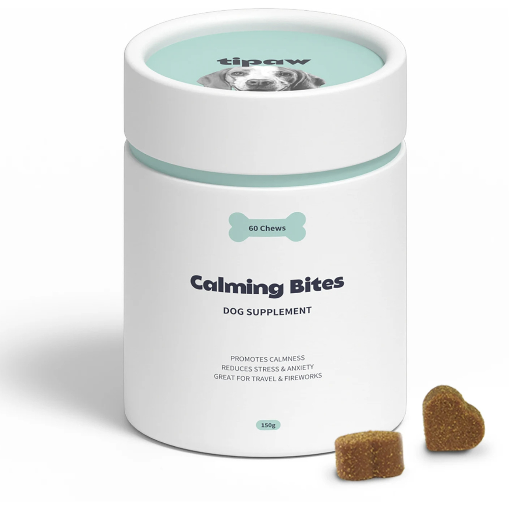 TIPAW Calming Bites – Supliment Natural pentru Câini Anxioși și Stresați, cu Ulei de Cânepă, Valeriană și Mușețel, 60 buc
