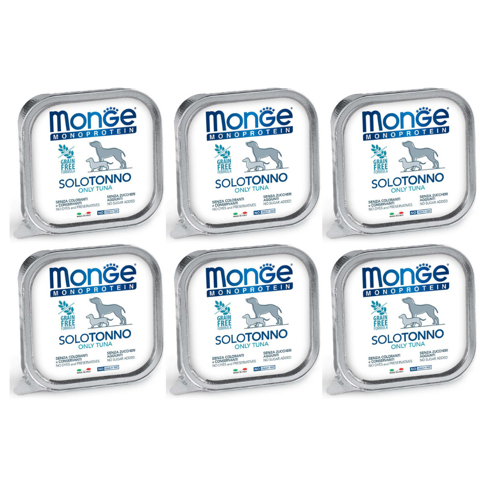 MONGE MONOPROTEIN SOLO Ton, Bax Hrana Umeda Monoproteica, Fara Cereale, Caine, (pateu) 6x150g