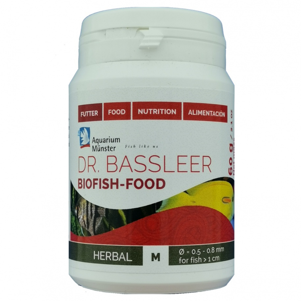 Aquarium Munster DR. BASSLEER Biofish Food Herbal M 60 g – Hrană Granulata Premium pentru Pesti de Acvariu cu Plante Medicinale pentru Imunitate și Vitalitate