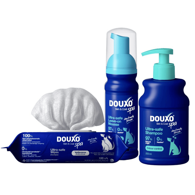 DOUXO SPA Odour Control Pack | Rutina Completa pentru Neutralizarea Mirosurilor la Caini | Sampon Odour Control + Spuma Refresh + Servetele de Intretinere Multifunctionale