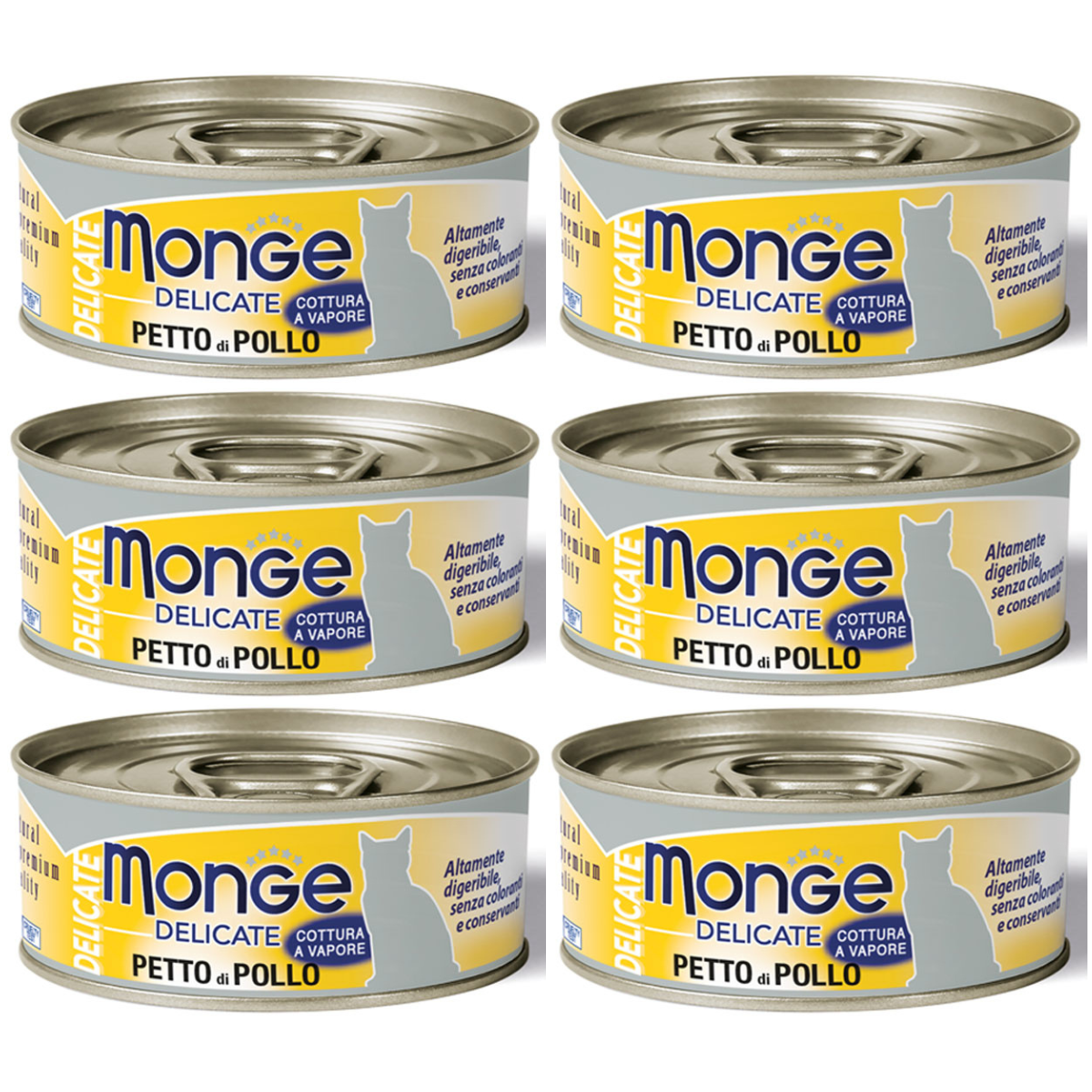 MONGE Delicate Cat, cu Piept de Pui, Set Conserve Hrana Umeda Pentru Pisici, 6x80g