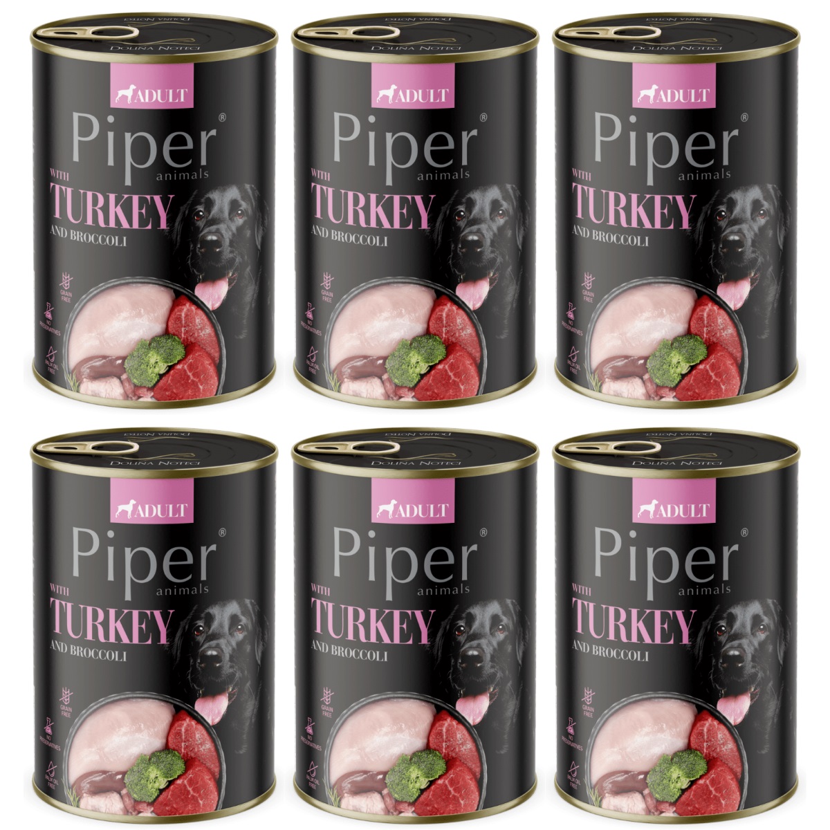 PIPER Animals, cu Curcan si Broccoli, Set Conserve Hrana Umeda Pentru Caini, 6x400g