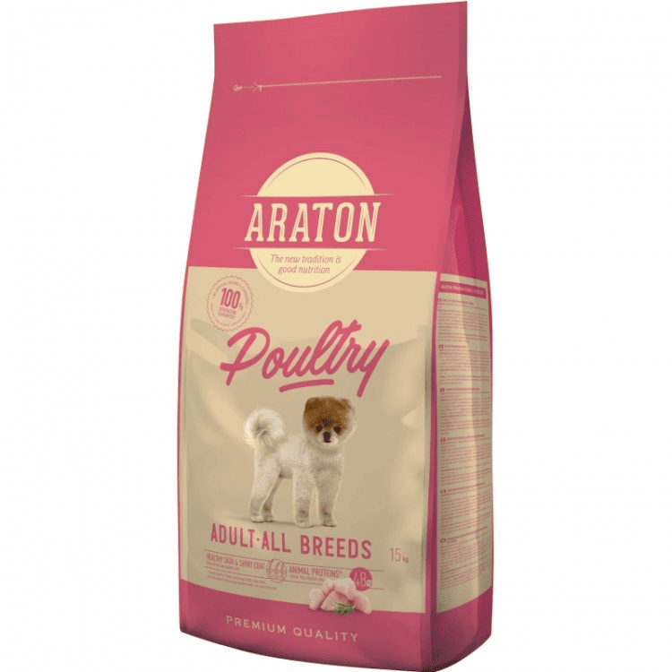 ARATON Dog Adult Poultry 15 kg | Hrana Uscata Completa pentru Caini Adulti de Talie Mica si Medie, cu pasare