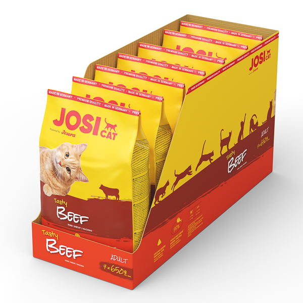 JOSICAT Tasty Beef, cu Vita, Set 7x650 g – Hrană Uscată Completă pentru Pisici Adulte, Nutriție Echilibrată și Blană Sănătoasă