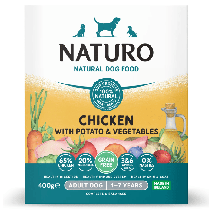 NATURO Adult Dog Grain Free cu Pui Cartofi si Legume 400 g | Hrana Umeda Completa fara Cereale 100% Naturala pentru Caini Adulti