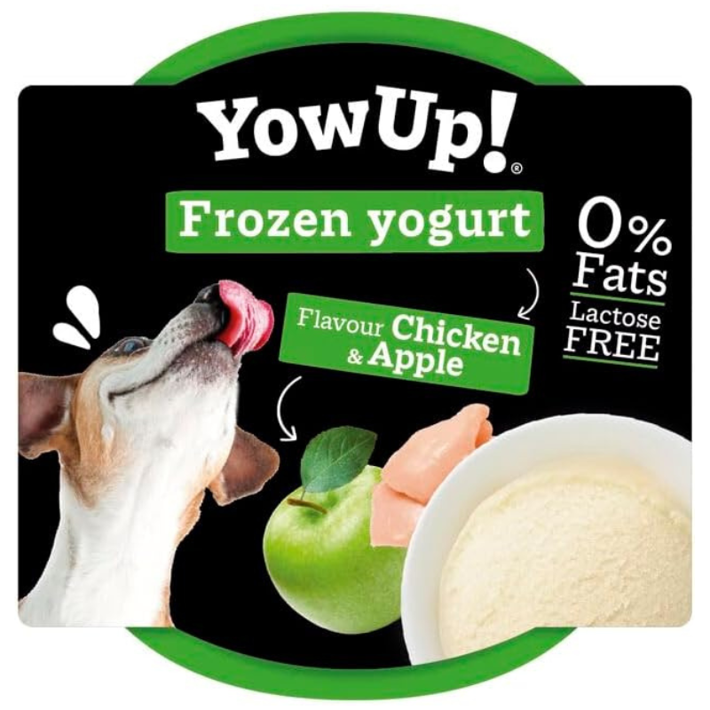 YOWUP! Frozen Yogurt cu Pui și Mere, 110 g – Iaurt Funcțional / Înghețată Naturală pentru Câini și Pisici, Desert Sănătos și Răcoritor