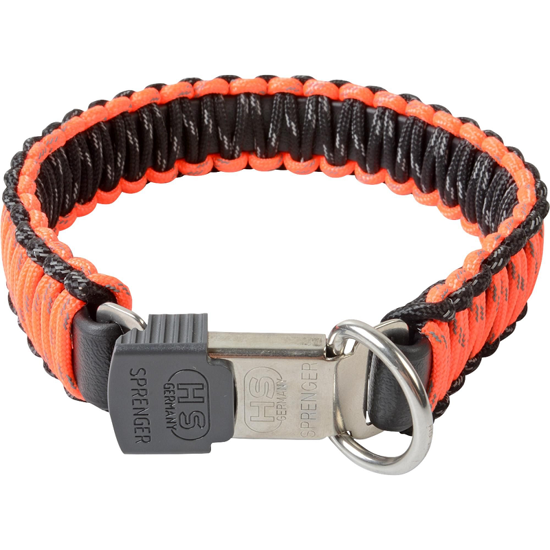 HERM. SPRENGER PARACORD, Zgarda Caine, Portocaliu Reflectorizant, Lungime Fixa, Catarama ClickLock cu Inchidere Rapida, 60cm / 30mm