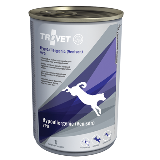 TROVET Dog Hypoallergenic cu Caprioara, Conserva 400 g – Hrana Umeda Detetica pentru Caini Alergici sau cu Hipersensibilitate Alimentara