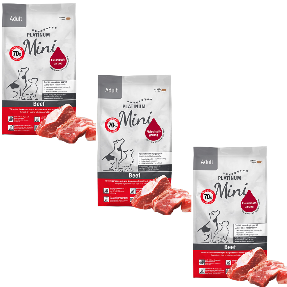 PLATINUM NATURAL Adult Mini, cu Vita, Hrana Uscata Pentru Caini Adulti de Talie Mica, 2.7kg (3x900g)
